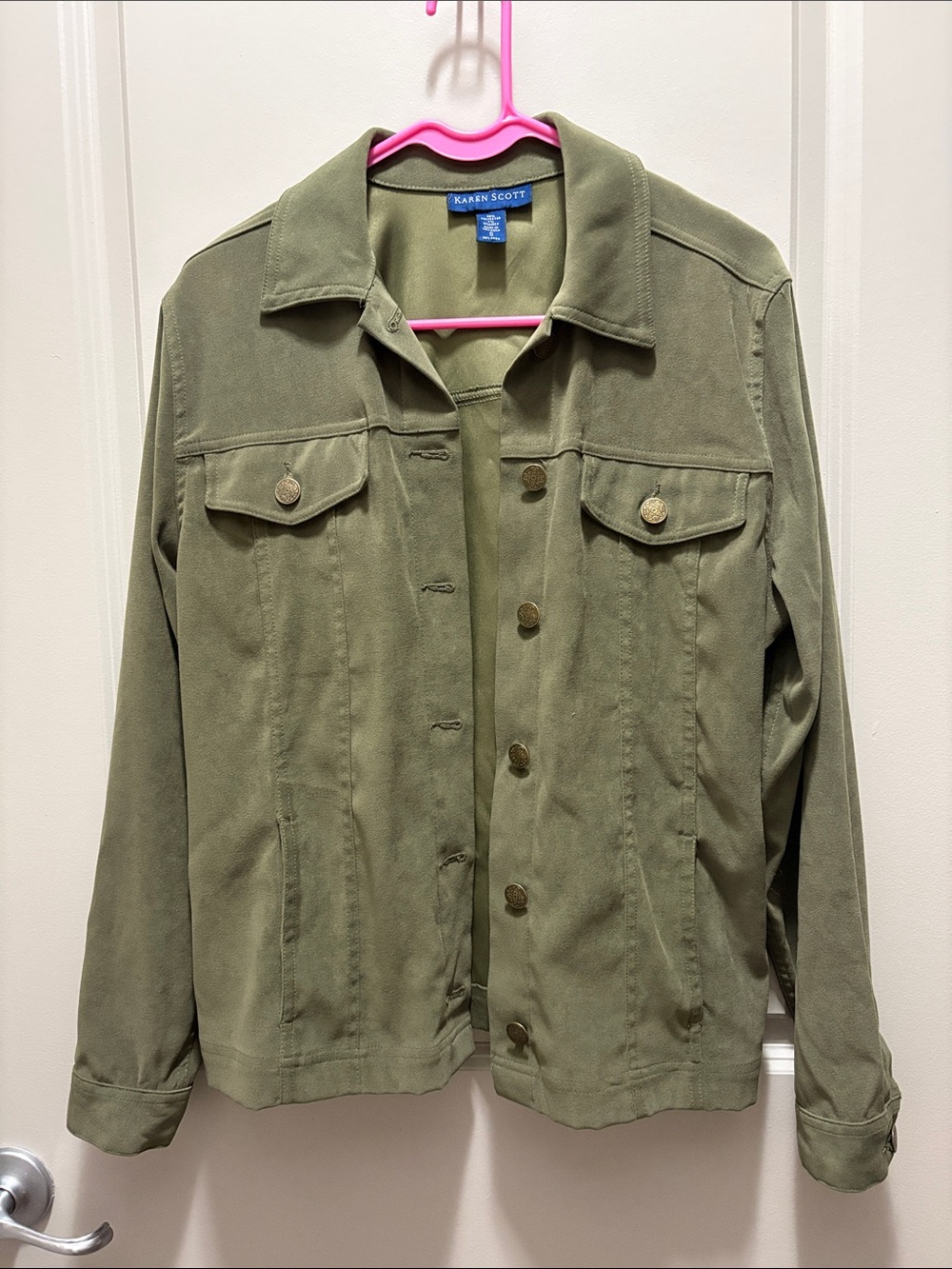 Karen Scott Olive Green Button-Front Jacket